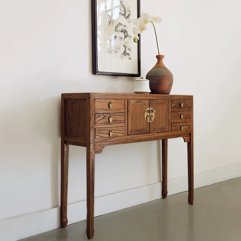 Solid wood porch table partition decoration old elm strip case supply table modern and simple