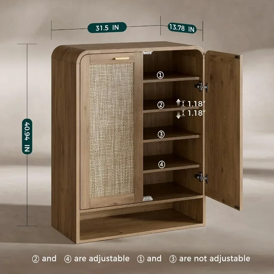 41 Inch Rattan Shoe Storage Cabinet Holds 24 Pairs