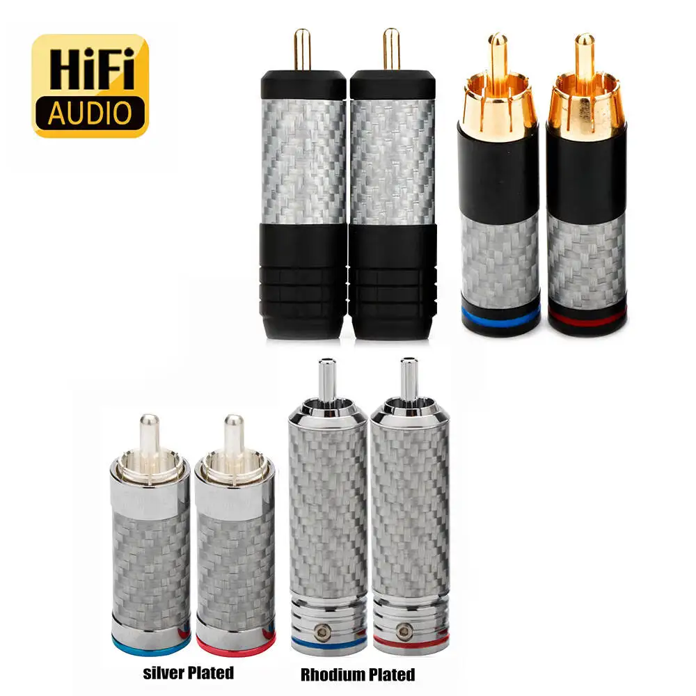 Carbon Fiber RCA Plug Rhodium Plated Single Crystal Copper Solder Terminal HiFi Audio Connector AV Repair RCA Male Jack for 10mm