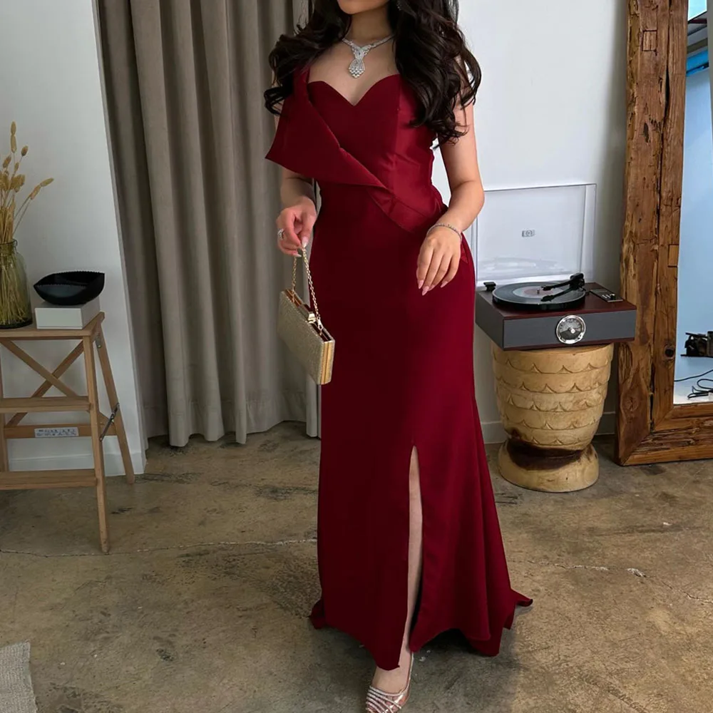 

Side High Evening Dresses Ankle-Length Sweep Train Party Dress Simple Backless Solid Color Pleat Prom Gown فساتين السهرة