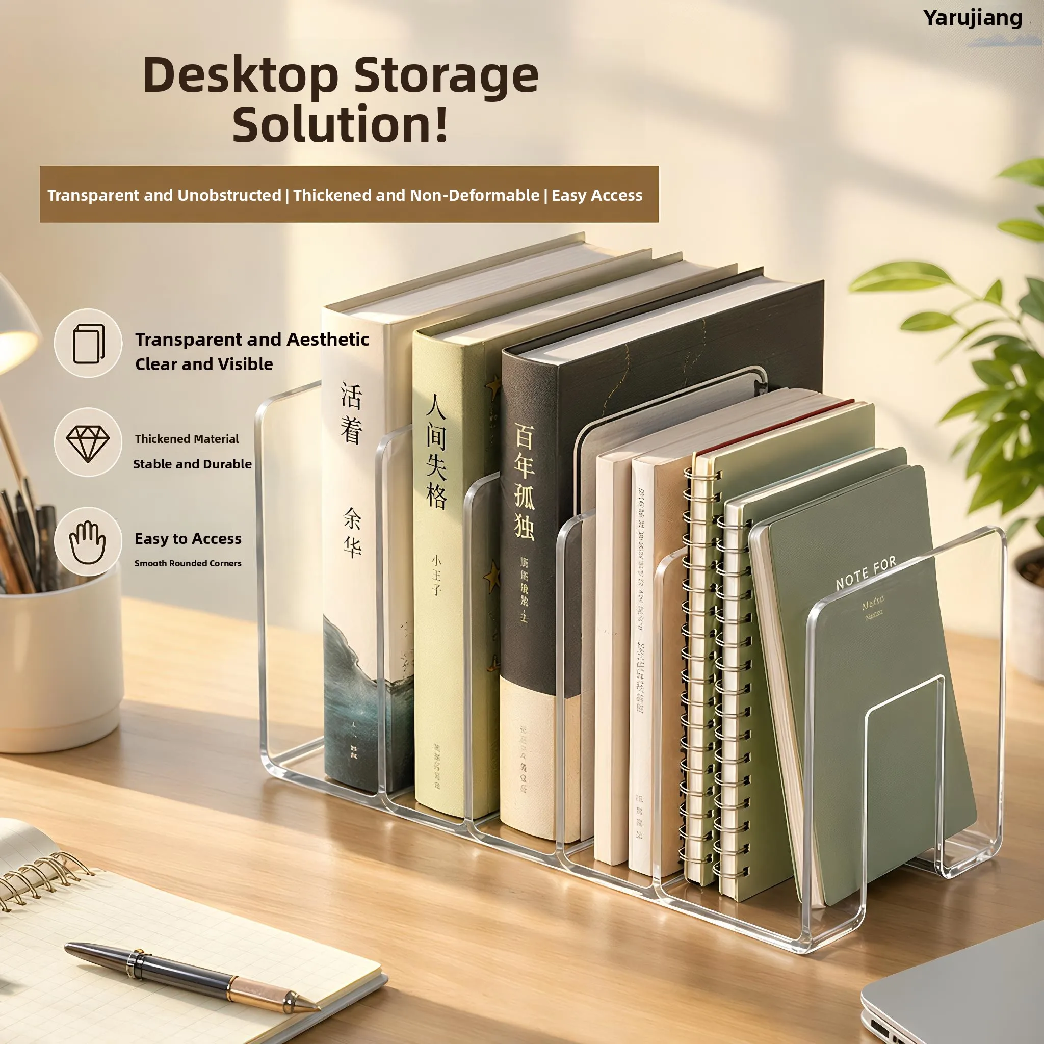 acrylic-storage-organizer-separator-fixed-transparent-four-row-tabletop-book-stand-plastic-home-organization-rack