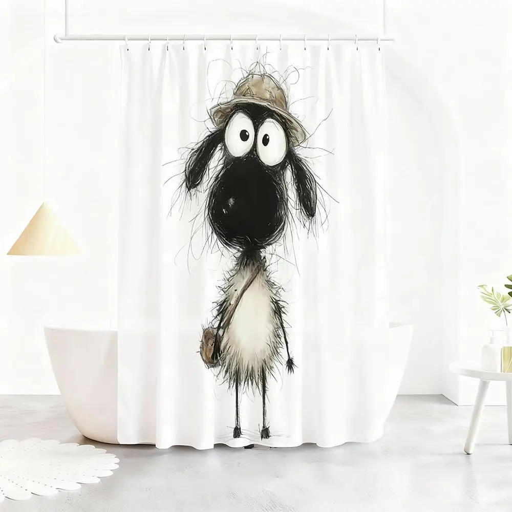 Cartoon Lamb Pattern Shower Curtain with 12 Hooks,Shower Curtain Liner, 72x72 Inches, Bathroom Shower Curtains