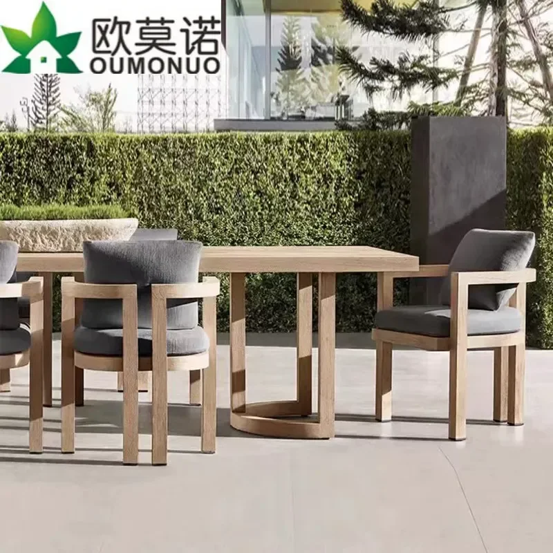 Nordic Outdoor Teak Wood Dining Set 1 Table 6 Chairs Solid Wood Garden Patio Balcony Villa Furniture Combination