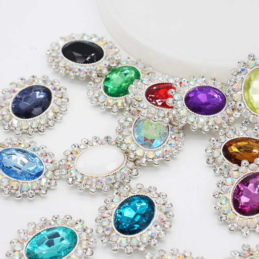 5pcs/Batch 30*25mm Best-Selling New Silver Pointed Bottom Oval Metal Rhinestones for Decorating Clothes and Skirts, Accessories
