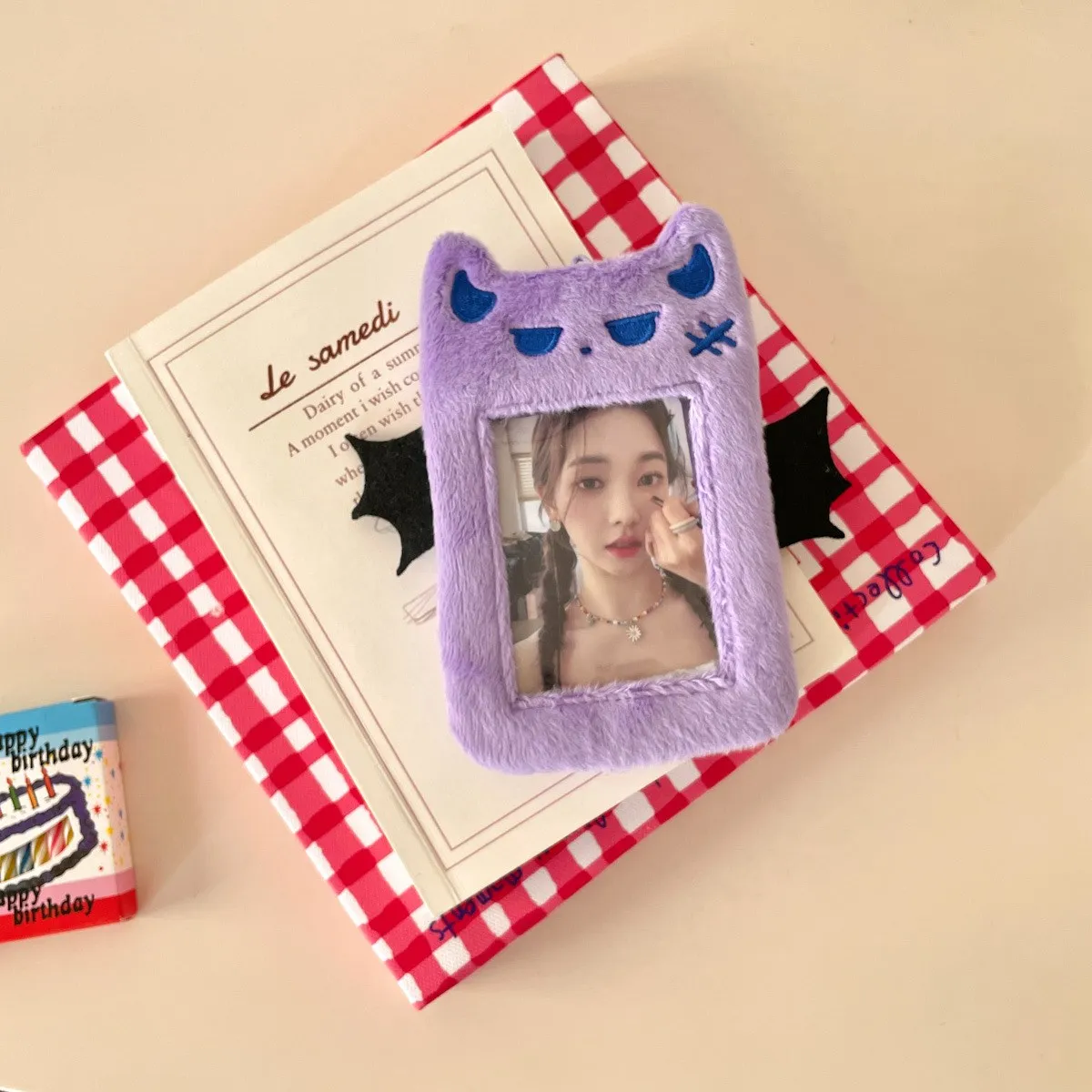 New Arrival Kawaii Little Purple Devil Plush Photocard Holder Photo Bus Card Protective Cover Case Bag Pendant Stationery