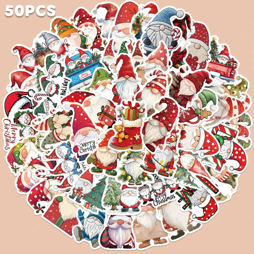 

50pcs Cartoon Christmas Stickers Funny Interesting Cute Dwarf Decals For Closet Desk Fridge TV Decorative Stickers