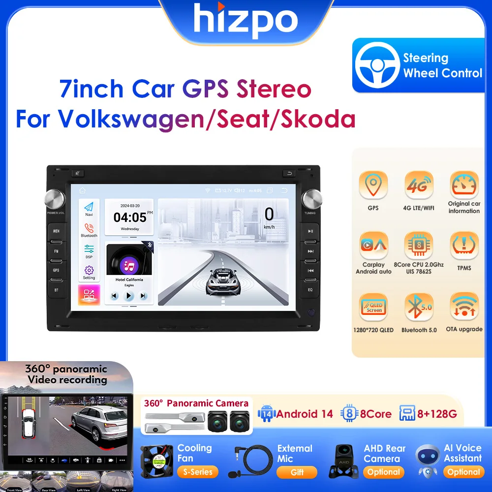 Octa Core Android Auto Car Radio CarPlay For VW Passat B5 POLO MK3 Golf Sharan Skoda Seat Jetta 4G-LTE BT GPS RDS DSP