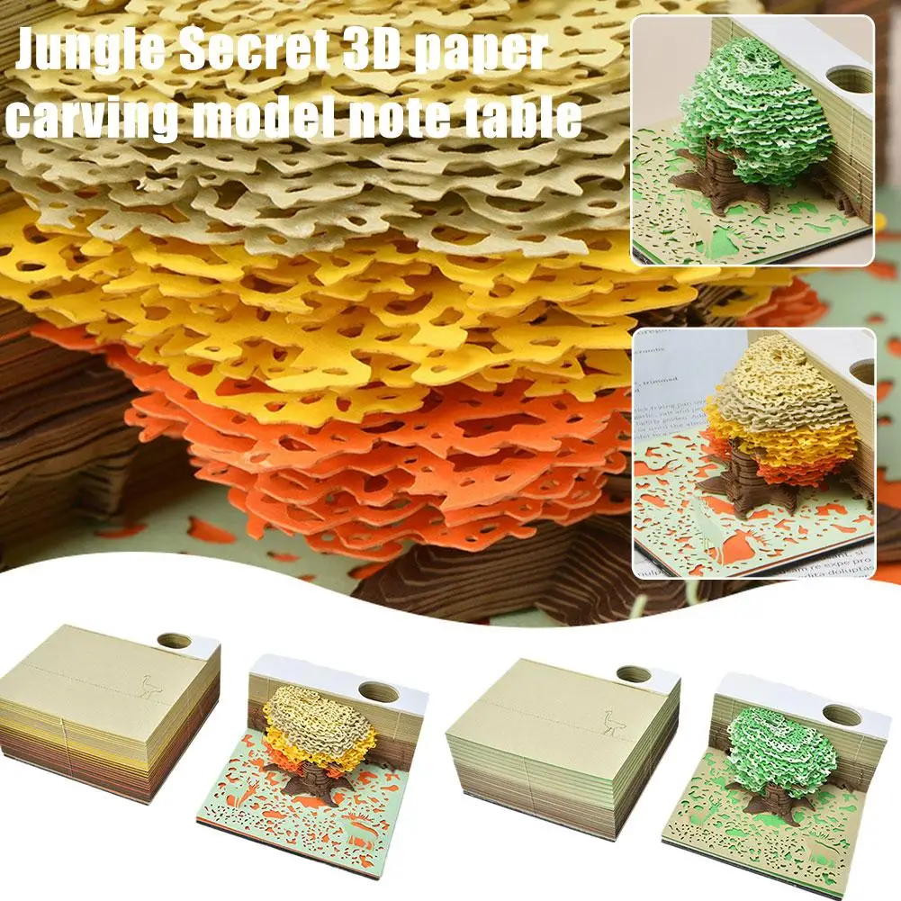 Jungle Secret 3D Creative Tree Gradient Paper Carving Notes Table Decoration Model Art Sticky Note Study Notepad Table Offi M0U0