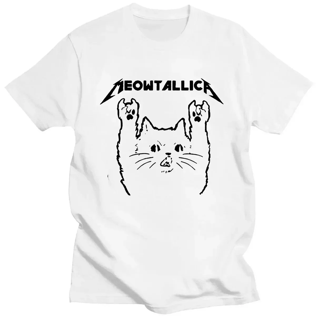 Funny Cat Meowtallica Cat Rock Music Print T-Shirts Rock Music Men Tops Fashion Oversized Tee Comfortable Unsiex Couple Wears