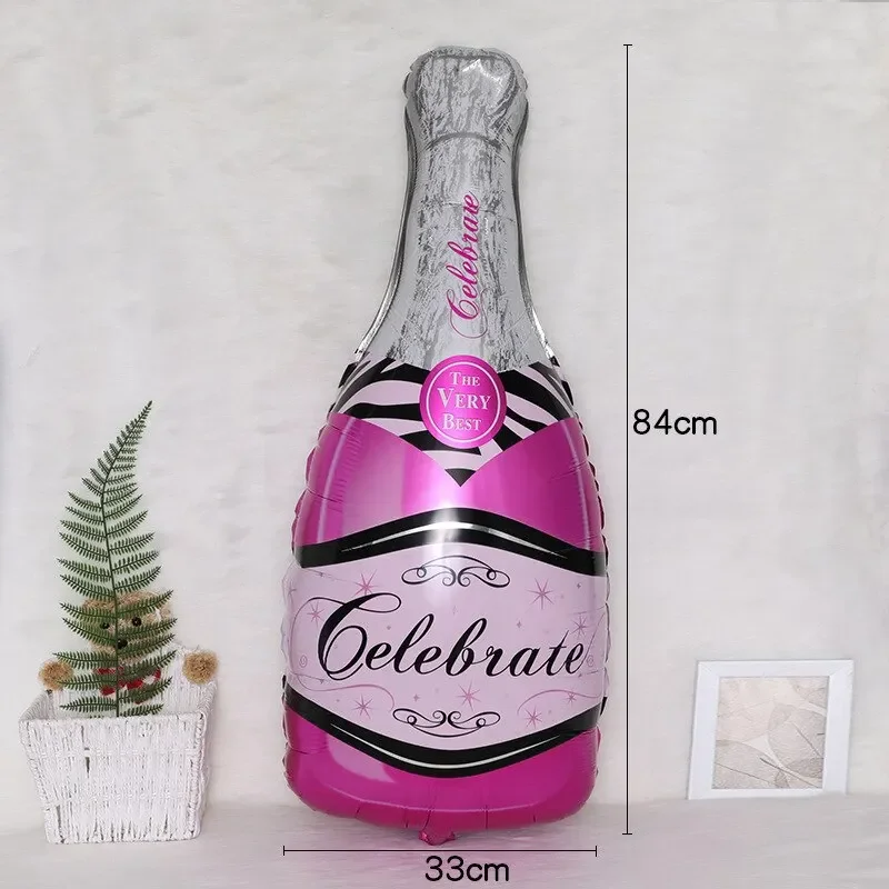 2 Stück Happy Birthday Champagnerflasche und Glas, großer dekorativer Ballon, rosa Schleife, Weinbecher, Hochzeit, Geburtstag, Party-Dekoration – Detail 2