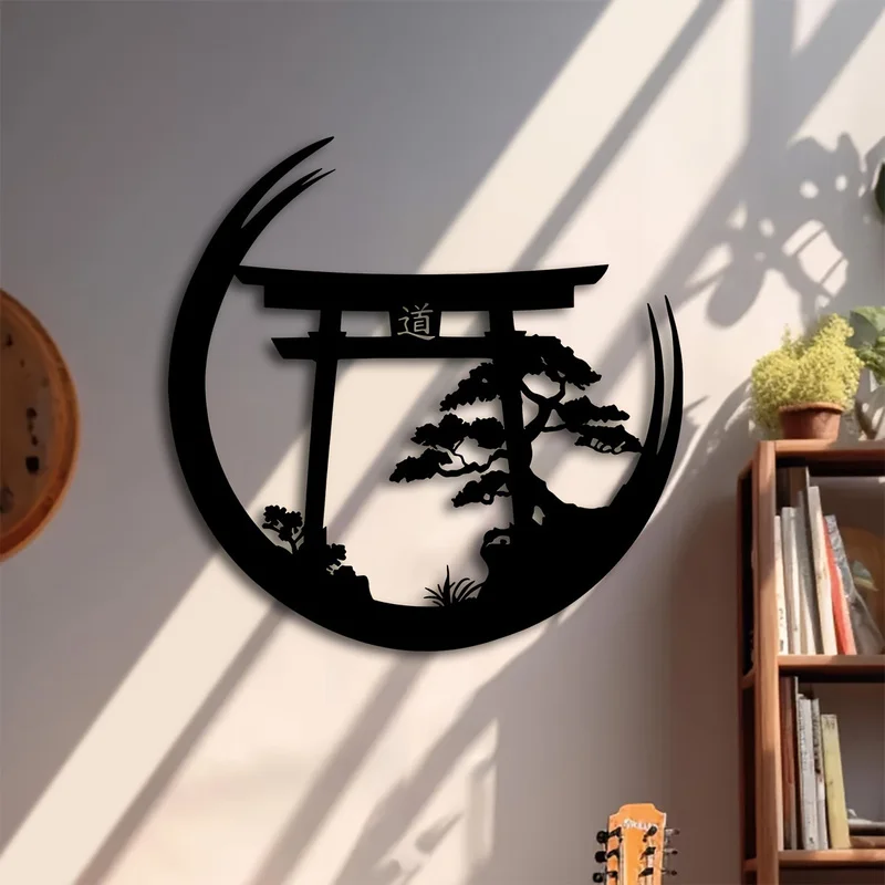 Metal Wall Art Sculpture，Japanese-style bonsai and torii - Decorative Art Design 1pc
