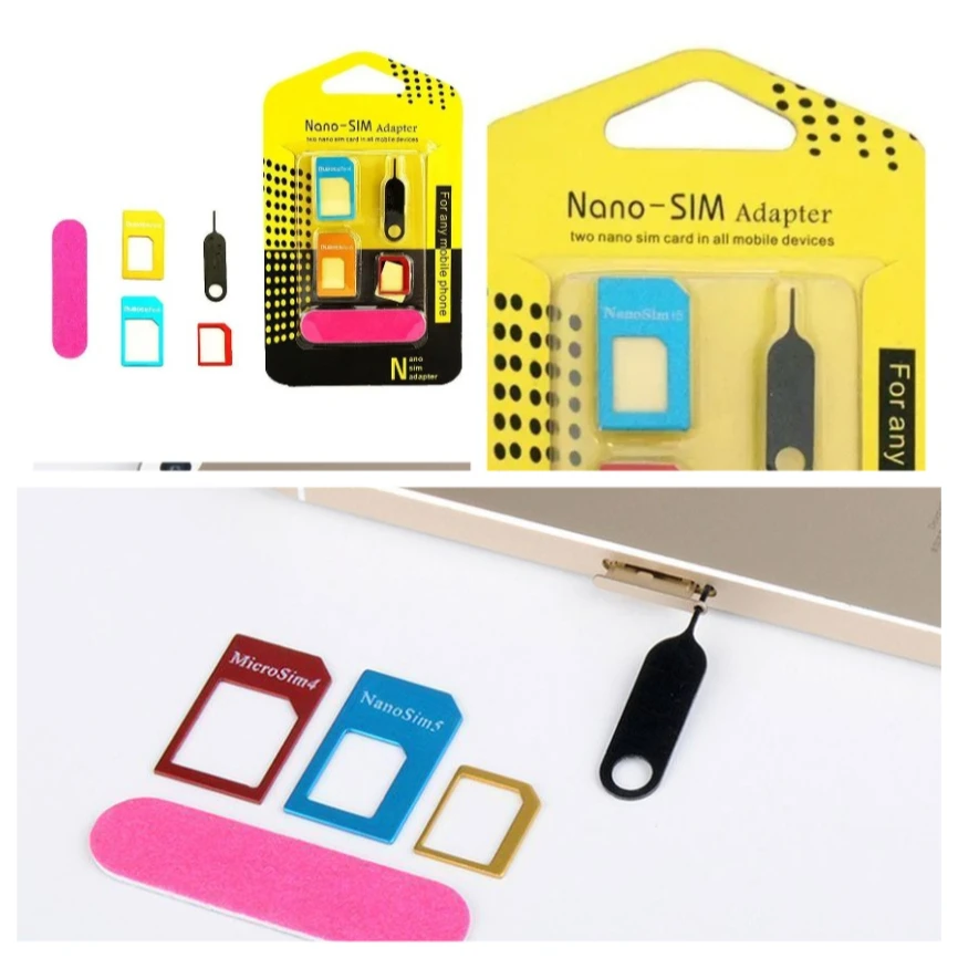 

1000 шт. 5 в 1 адаптер для карты Nano Micro SIM, выдвижной штифт для мобильного телефона с розничной коробкой
