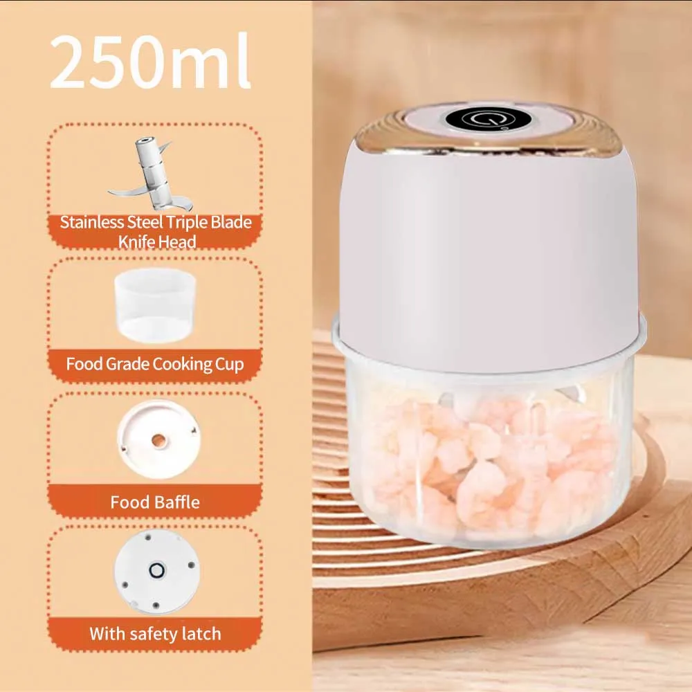 Electric Mini Garlic Machine with Safety Function, Vegetable Chopper, Portable Small Food, 100ml USB