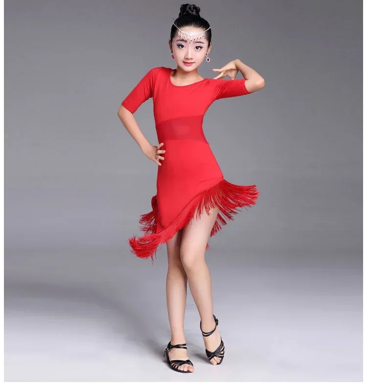 Children Latin Dance Dress 2024 News Swing Dress Fringed Tango Salsa Ballroom Kids Dresses for Girls Costume Competition