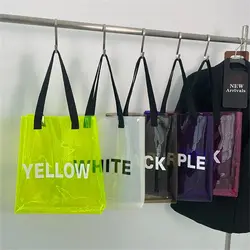 Transparent Tote Bag Portable PVC Jelly Waterproof Shopping Bag Large Capacity Clear Handbags Summer Travel