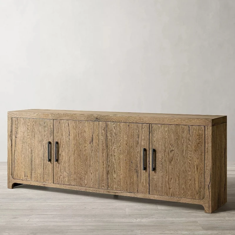 French rural retro oak decorative cabinet, solid wood household dining side cabinet, American foyer entrance cabinet