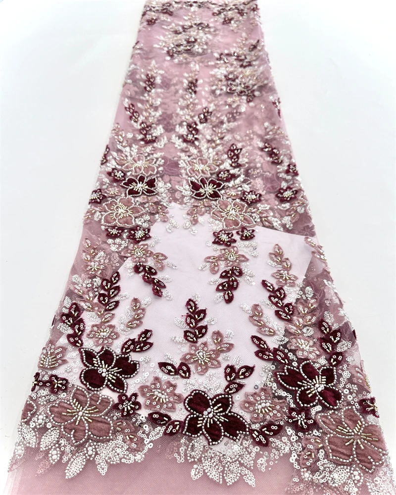 2024 Роскошная африканская бисерная высококачественная нигерийская блестка с жемчужным кружевом, французская тюлевая кружевная ткань для шитья вечерних платьев