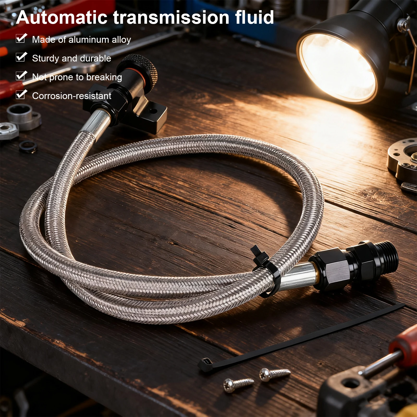 

22200 Transmission Dipstick Replacement Accessories Aluminum Alloy Braided Engine Oil Dipstick for Ford F-150 10R80 6R80 4R75E