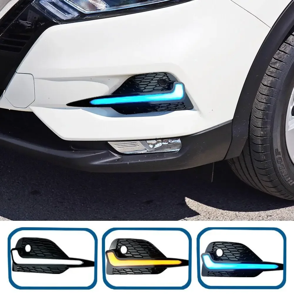 2PCS LED Daytime Running Light For Nissan Qashqai 2019 2020 Dynamic Turn Yellow Signal Car DRL 12V LED Fog Lamp