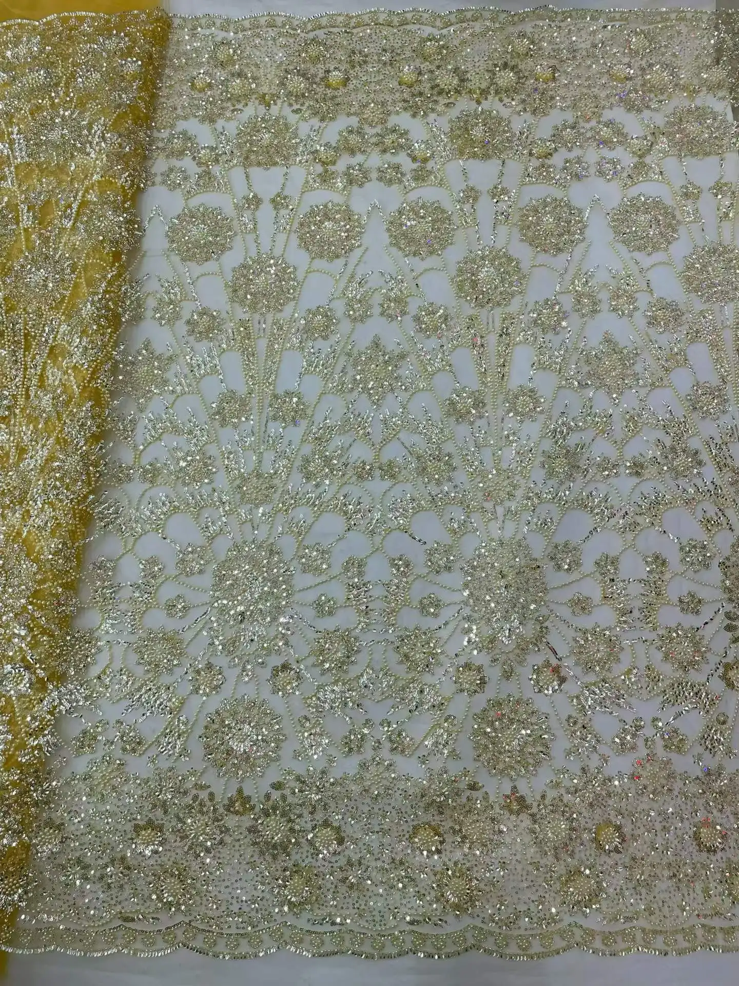 African Beaded Lace Fabric High-Quality Nigerian Sequined Wedding Dress Material Suitable for Sewing Elegant Dress Bridal Gowns