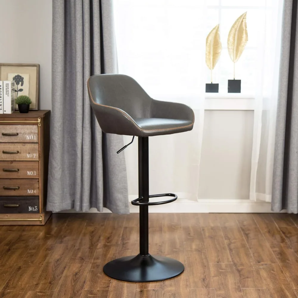 Ensemble de 2 chaises de bar vintage en cuir, avec dossier et repose-pieds, réglables, pour pub moderne