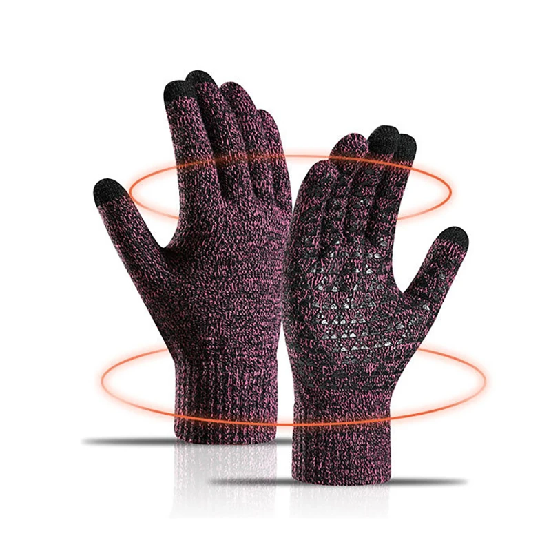 

1Pair Winter Knit Warm Gloves Thick Solid Color Warm Touch Screen Warm Riding Driving Gloves
