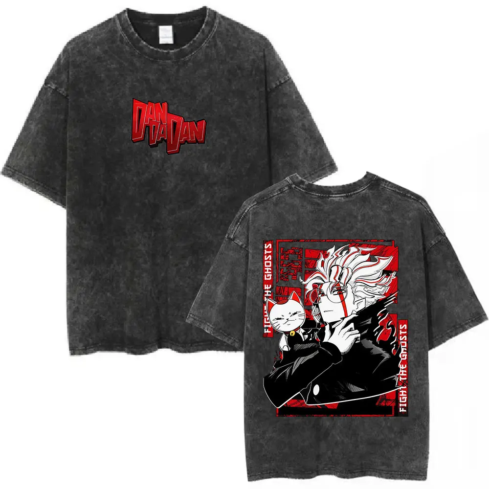 Anime Dandadan T-Shirt Takakura Okarun Turbo Granny Cat T-Shirts Herrenbekleidung Vintage Washed Oversized Kurzarm-T-Shirts