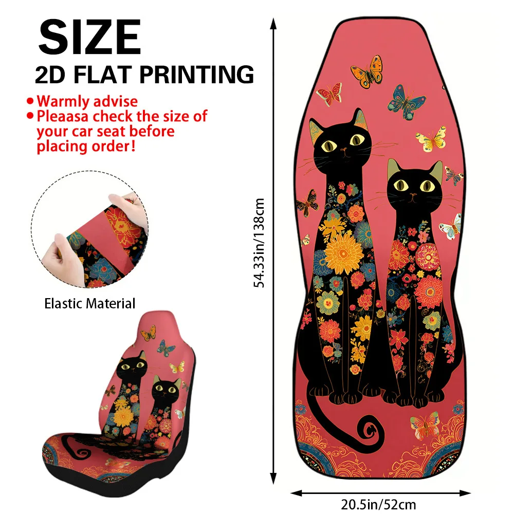 2pcs Floral Black Cats And Butterflies Art Design Car Seat Cover Set – Soft, Comfortable, Universal Fit, Great Gift For Daily Co