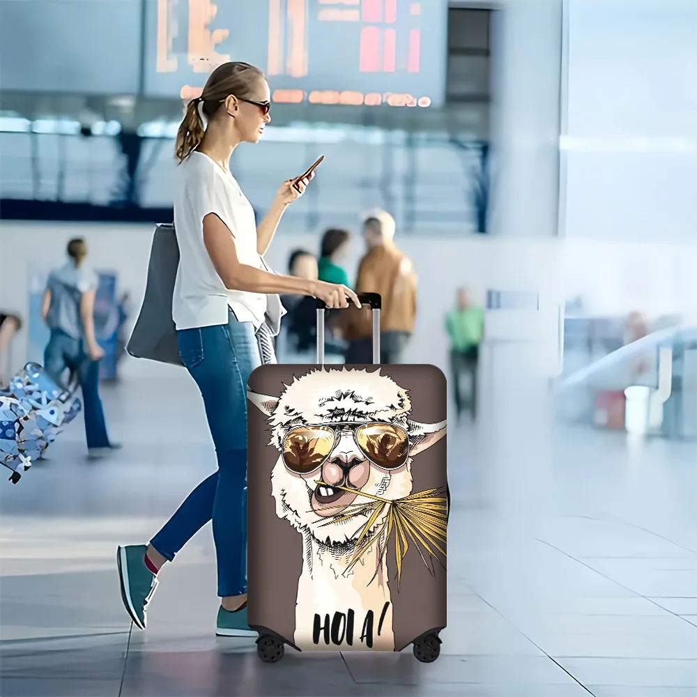 

1 PC Alpaca Print luggage cover for luggage sizes 18 – 32 inches; dust and stretch travel accessory with cool sunglasses and