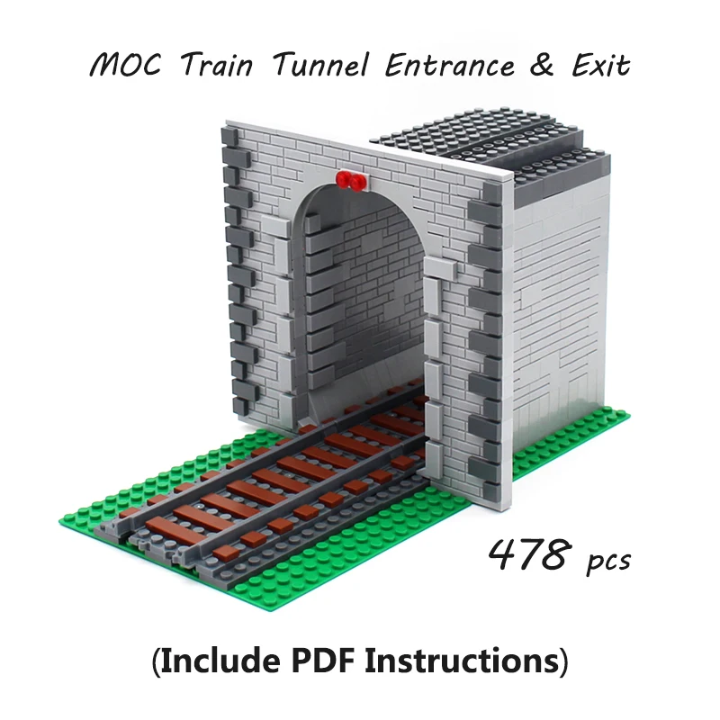 478 Pcs MOC Train Tunnel Exit/Entrance Model Set Mountain Railway Track Compatible 53401 City Train Parts Building Block DIY Toy