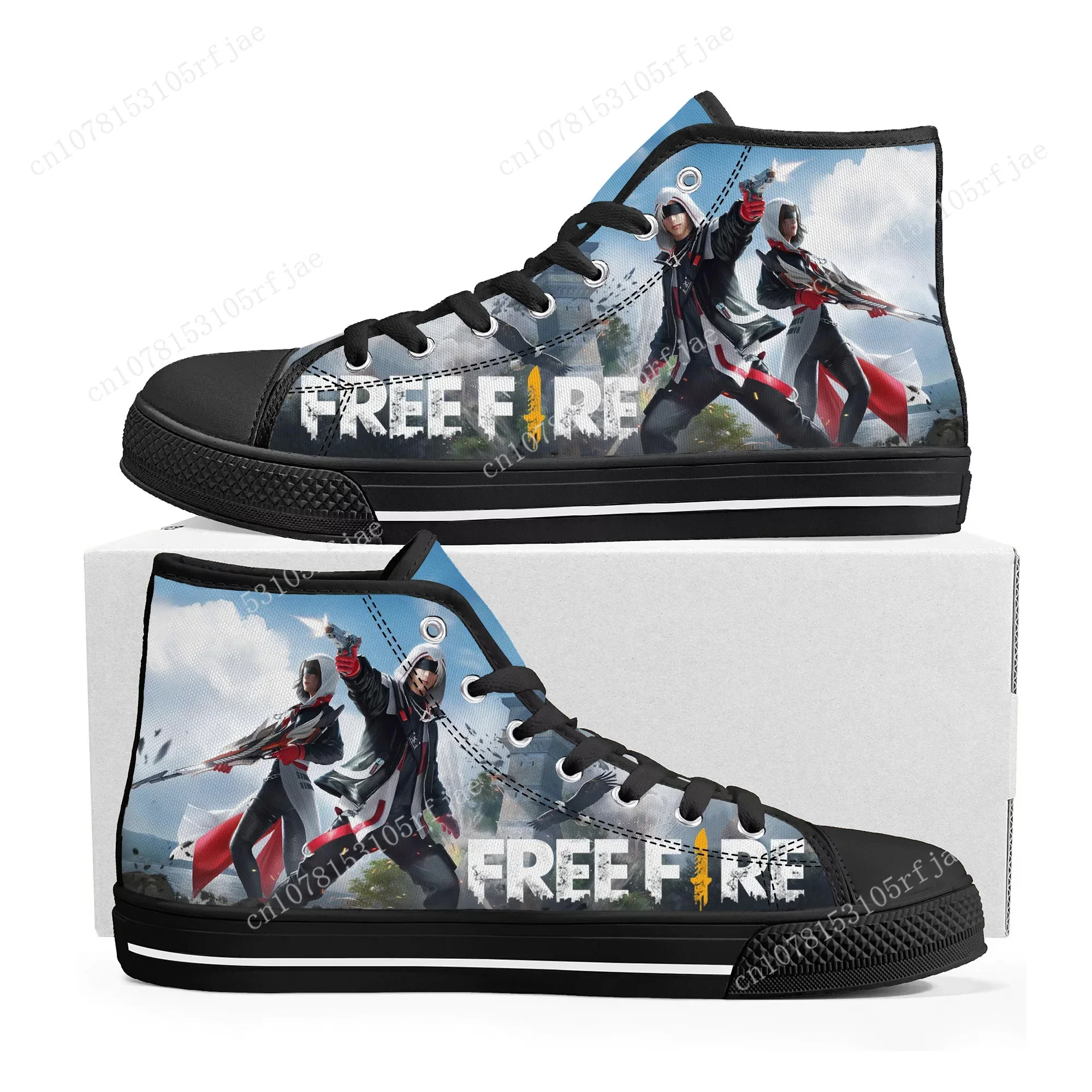 Garena Free Fire High Top Sneakers Cartoon Game Men Women Teenager High Quality Canvas Sneaker Fashion Custom Built Couple Shoes