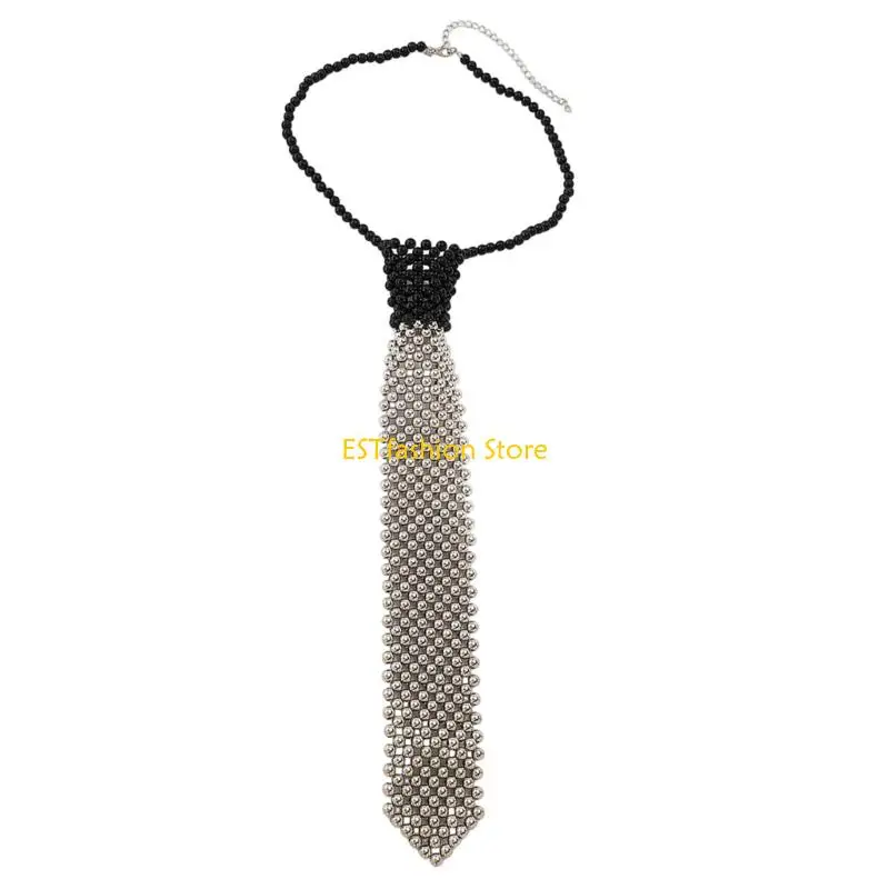 Y5GC Lady Necktie French Full Pearls Pre-tied Tie Easy-to-Wear Uniform Tie