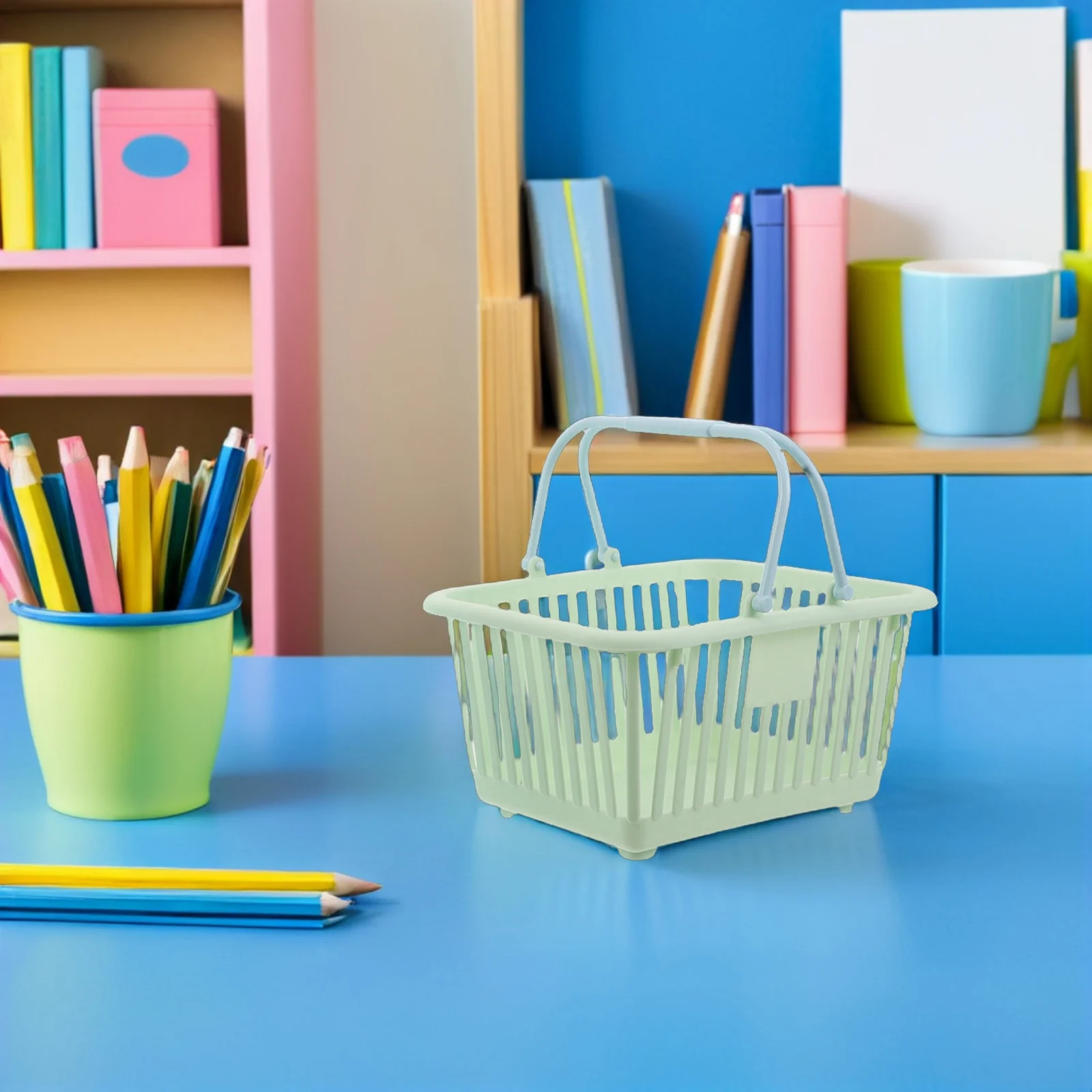 6pcs Mini Shopping Baskets Pastel Colored Plastic Hand Baskets For Pretend Grocery Market Basket Dollhouse Picnic Cart