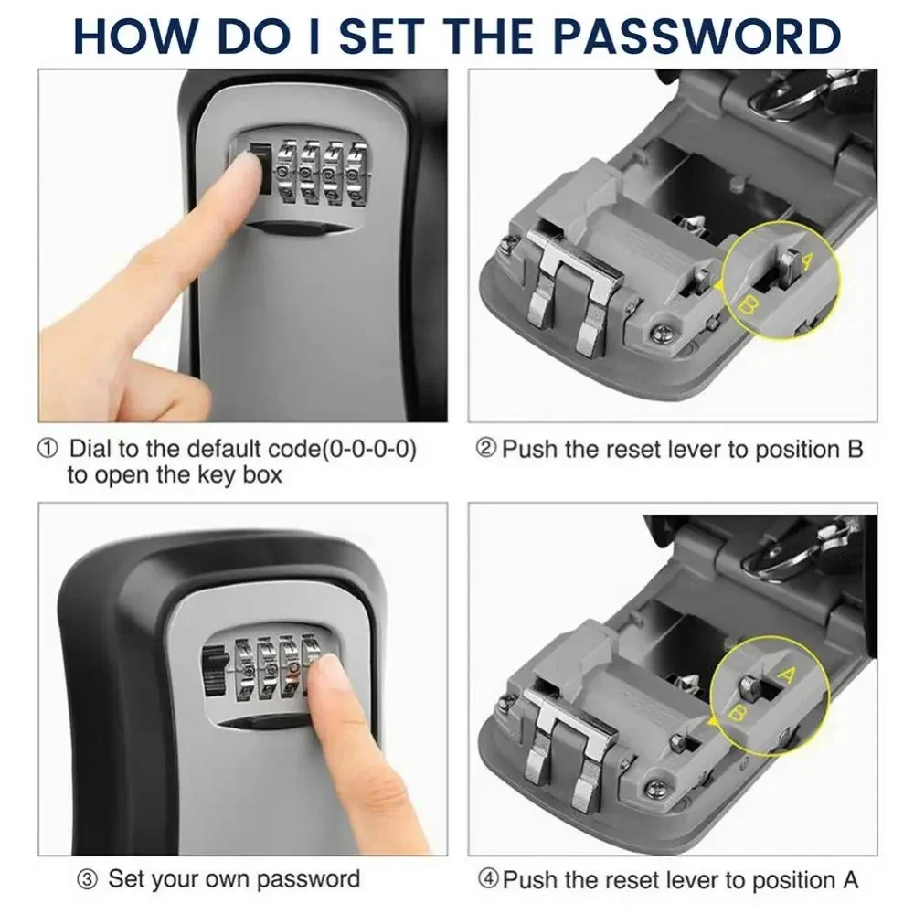 Wall Mount Key Lock Box, 4 Digit Senha Código, Segurança Lock, Nenhuma chave para Home Office, Secret Storage Box Organizer