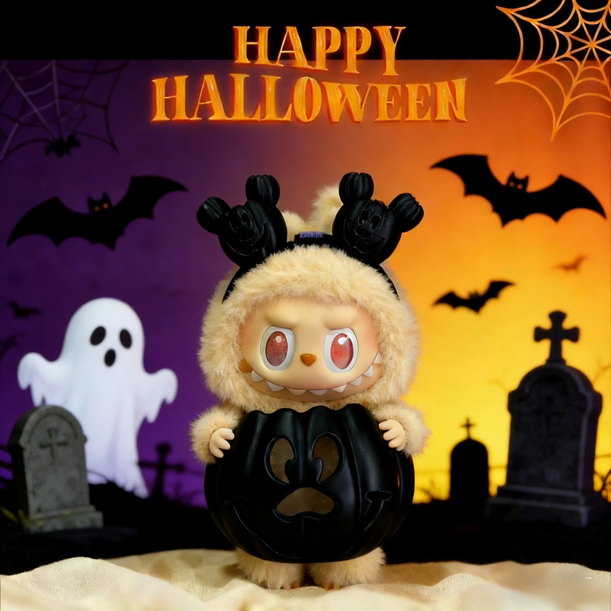 Ropa Labubu degradado, calabaza colorida, decoración para Festival de Halloween, diadema, Mini muñeco de peluche, accesorios de ropa, traje de regalo