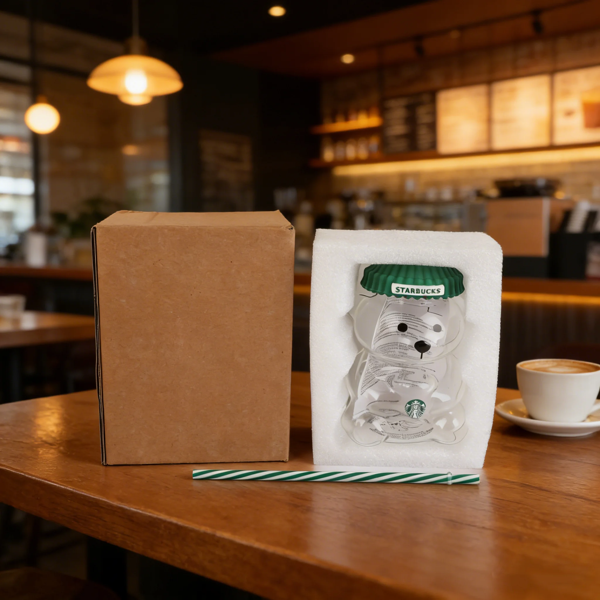Copo Tumbler Starbucks Bearista Bear de Vidro Transparente 591ml com Tampa Verde e Canudo para Café Gelado em Casa