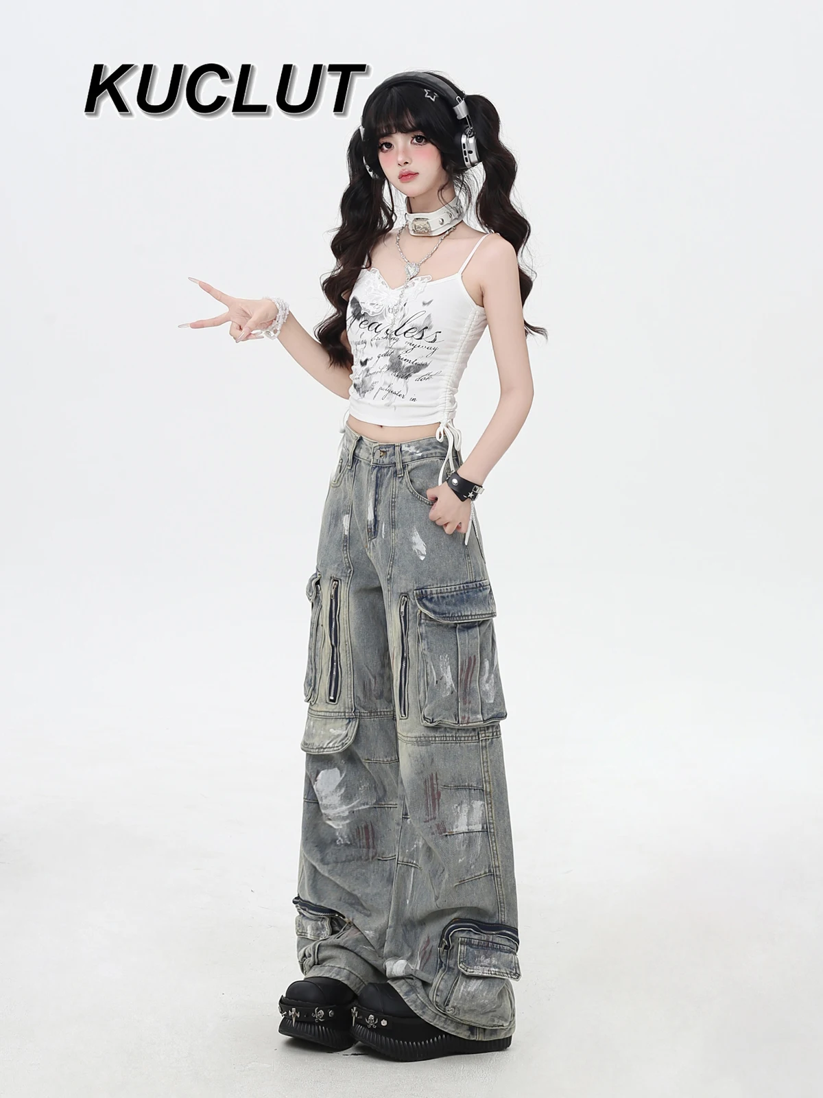 

Long Pants Heavy Industry Casual Loose Women's Jeans Painting Graffiti High Street Style Spring Autumn Versatile Denim Trousers