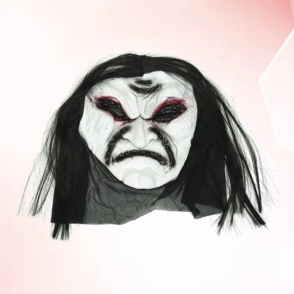Halloween Horror Grimace Ghost Mask Scary bleeding Zombie Skin Mask Black Long Hair for Masquerade Carnival Costume Parties