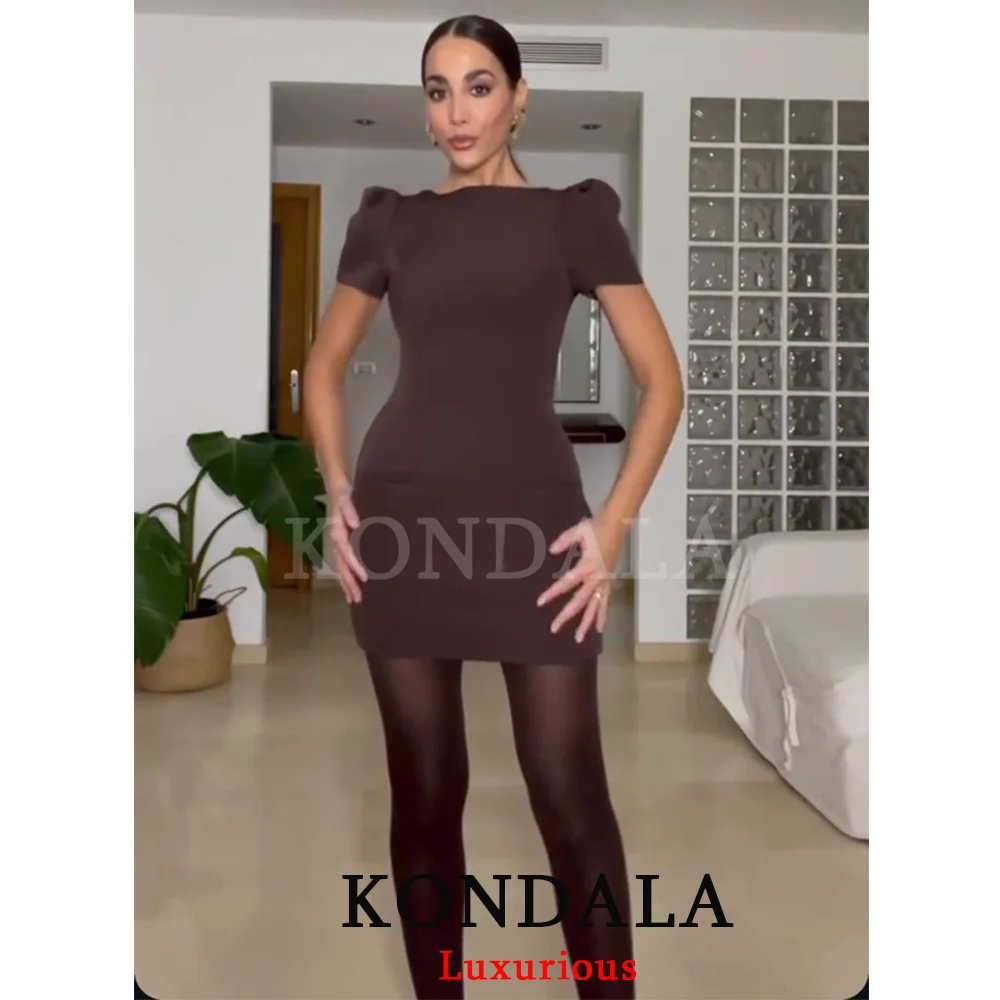 KONDALA Sexy Chic Black Party Dress Short Sleeve Pad Shoulder Mini Dress Fashion 2025 Autumn Evening Club Elegant Women Dress
