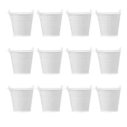 4pcs Planter Pots Small Iron Bucket with Handle Metal Succulents Flower Sheet 620X620X520CM White Garden Decor Child