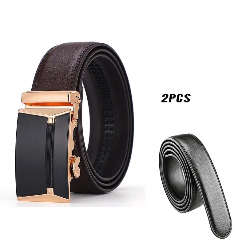

2025 Men's Leather Belt - Automatic Buckle Business Casual Waistband for Jeans & Pants, Adjustable Strap (Black/Brown 2PCS Set)