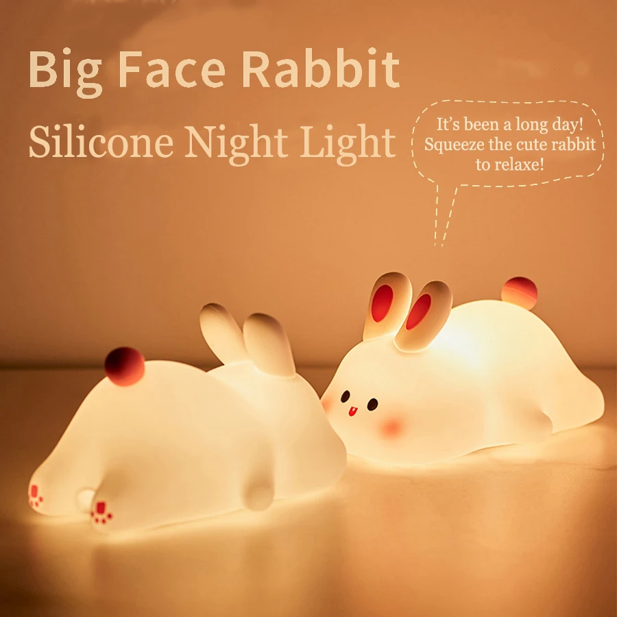 Cute Rabbit Silicone Night Lights Rechargeable Bedside Patting Nightlight Bedroom Atmosphere Lamp For Child Holiday Gift Room