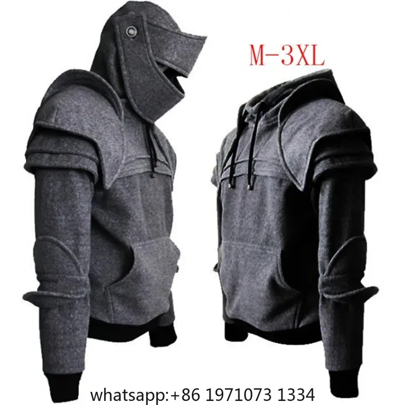 Casual Sweatshirt Autumn Knight Cavalier Cowl Neck Hoodie Armor Pullover Halloween Costume Streetwear Coat Drawstring For Men