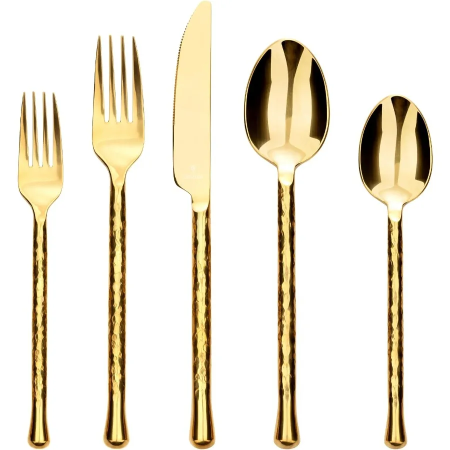 

Glam Forged 20Piece Titanium Gold Silverware Set Made of 18 10 Stainless Steel for 4 People Shiny Gold Finish Cutlery Set with