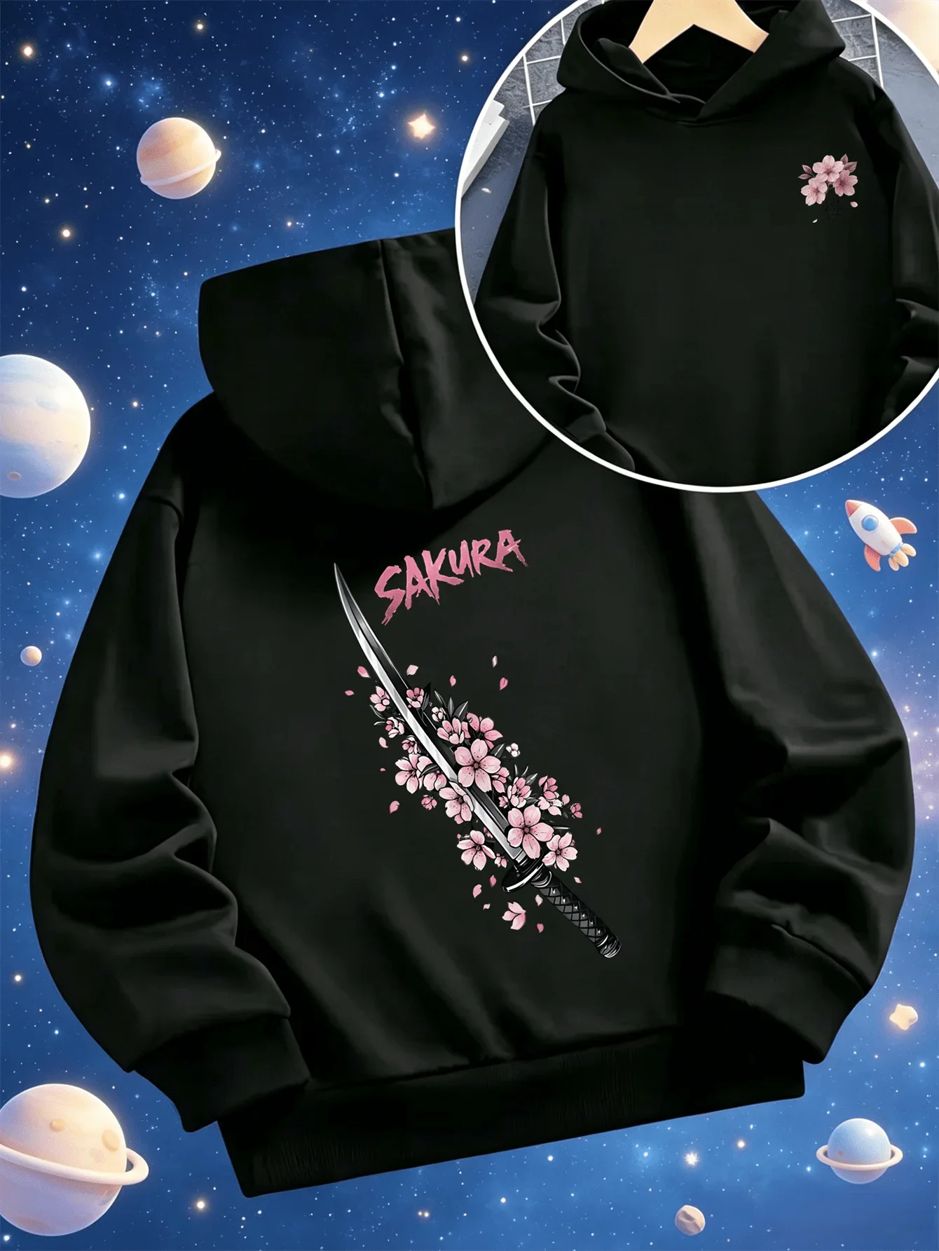 Black Black Red Gray 3-Color Options Pullover Hoodie Children Back-To-School Casual Wear Cool Cherry Blossom Samurai Hooded Top - Aliexpress Deal