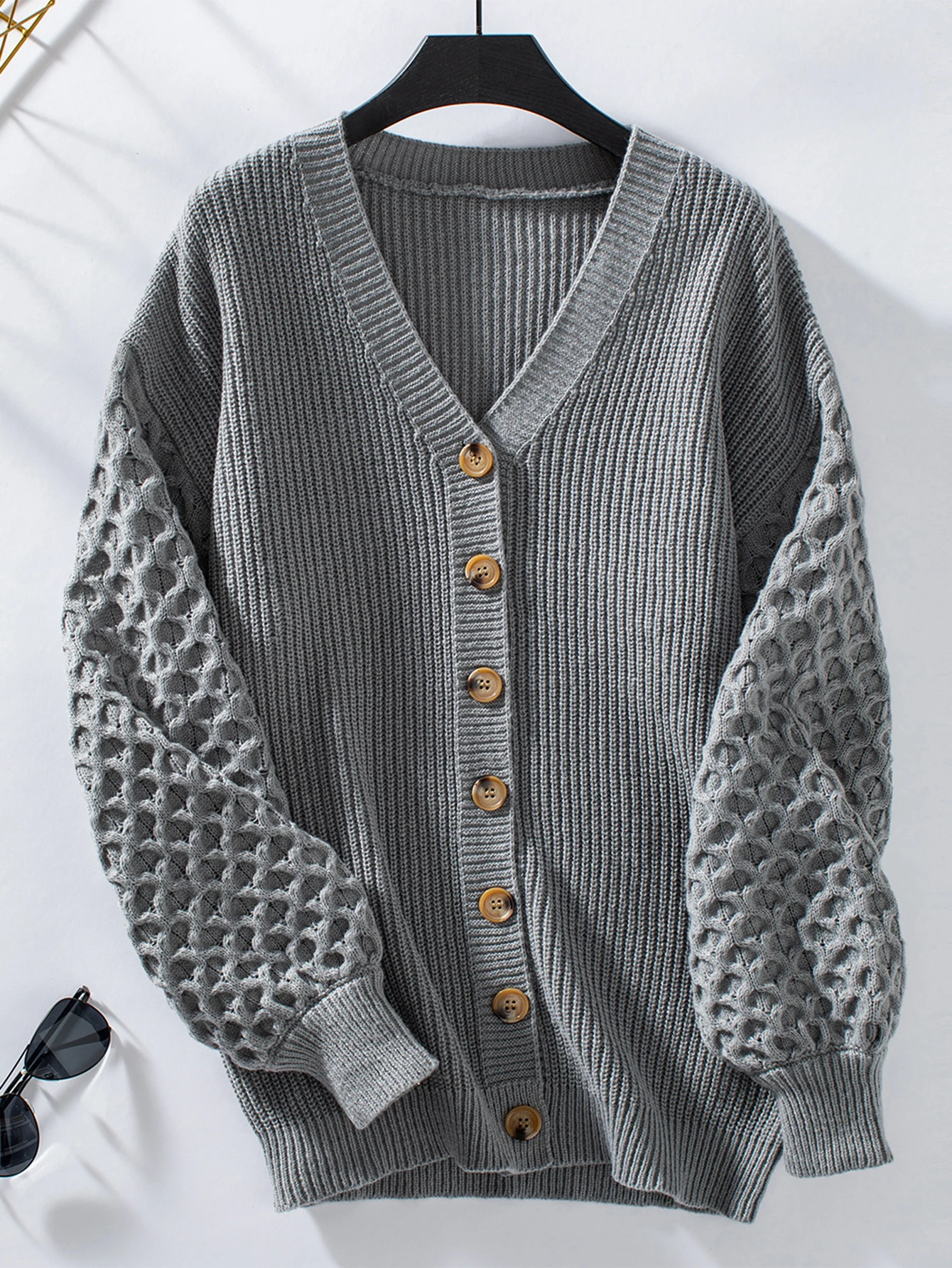 

Women's Long Sleeve V-Neck Cardigan Solid Color Button Front Casual Autumn Winter Office Lady Daily Wear