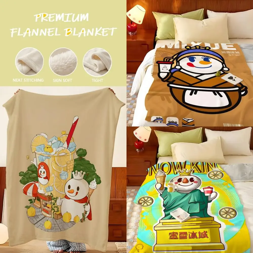 Food M-Mixue I-Ice C-Cream T-Tea Throw Flannel Throw Blanket, Lightweight Cozy, Durable Washable cute Cool