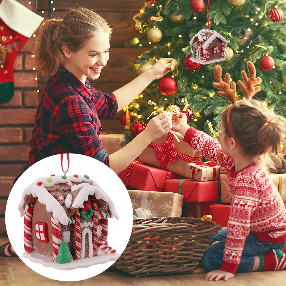 

4Pcs Xmas Gingerbread House Ornaments Christmas Tree Hanging Decors Festive Party Props Reusable Christmas Gingerbread House