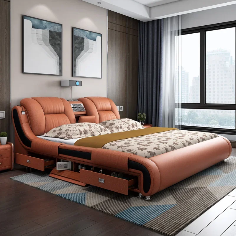 

Deluxe Double Bed Multifunctional Projection Light Smart Tatami Technology Cloth Bed Master Bedroom Soft Bag Living Room