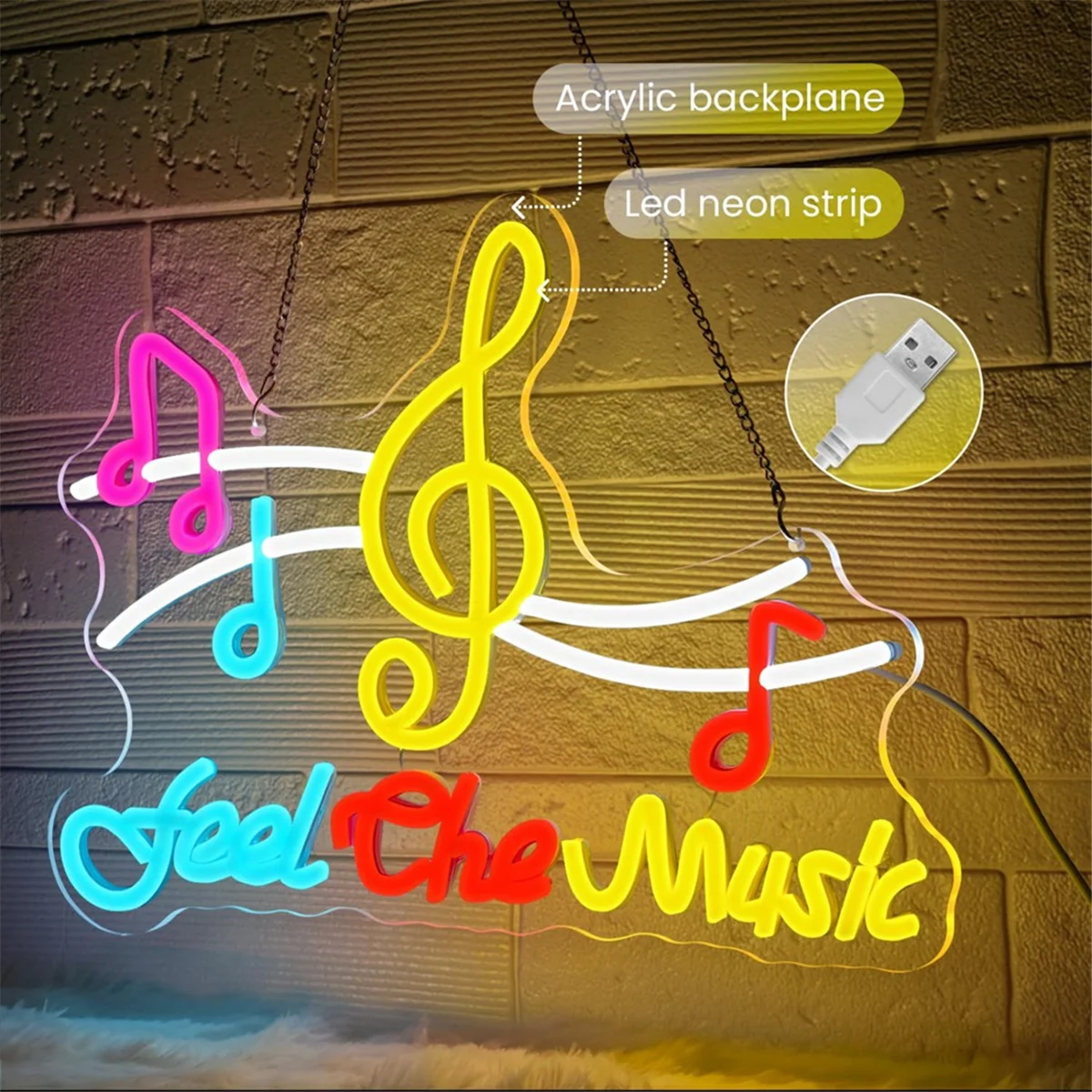 

NEW_Musical Notes Neon Sign,Feel the Music Neon Sign for Wall Decor